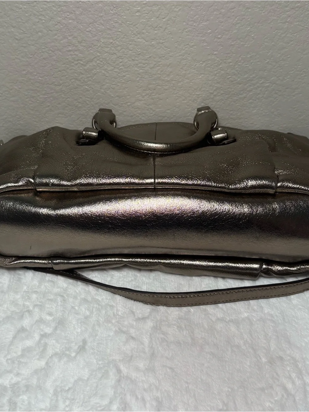 🩶 Coach Metallic Silver Satchel Handbag with Crossbody Strap G1293-21252
